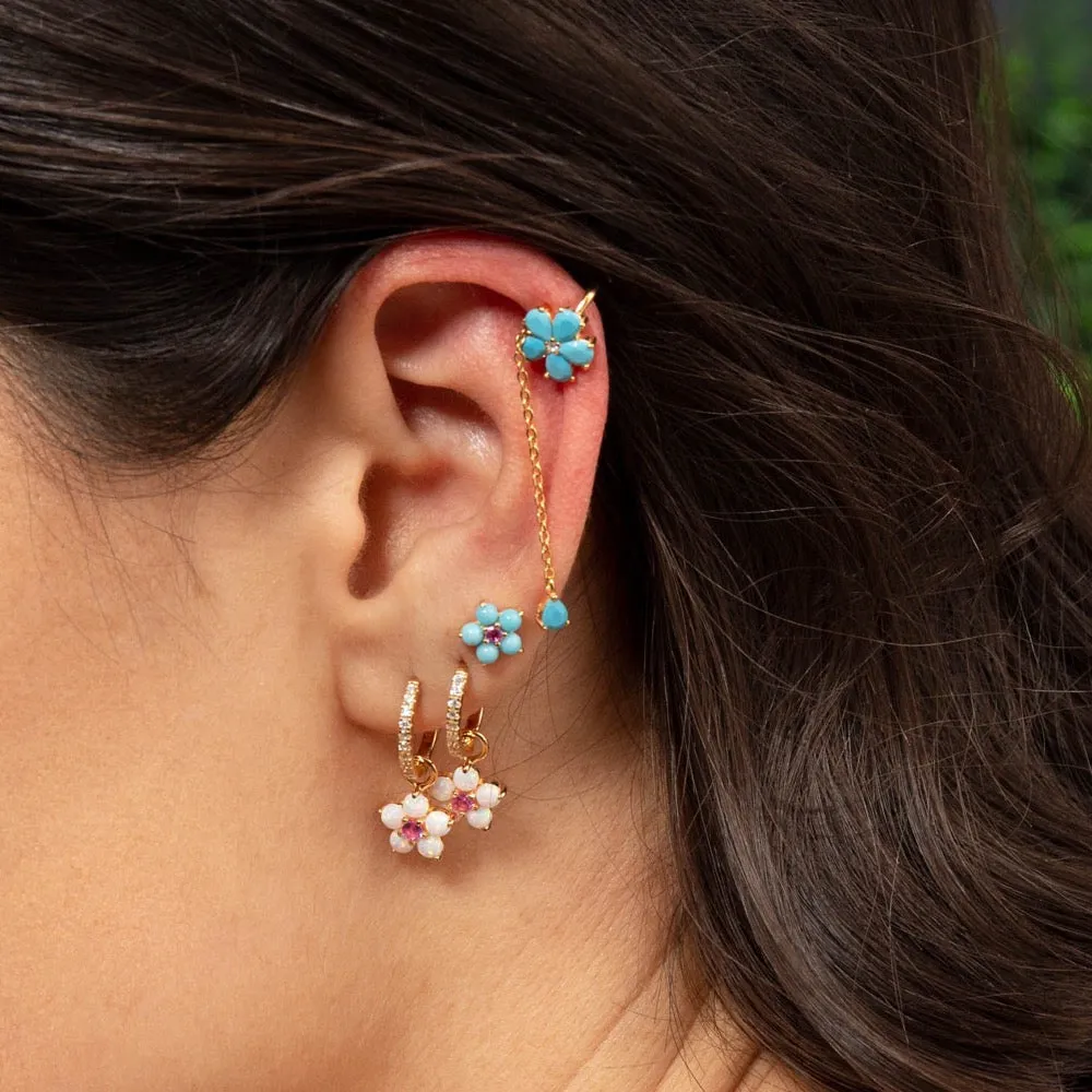 Pavé Opal Flower Huggie Earring sold by Adina Eden's product image thumbnail 4