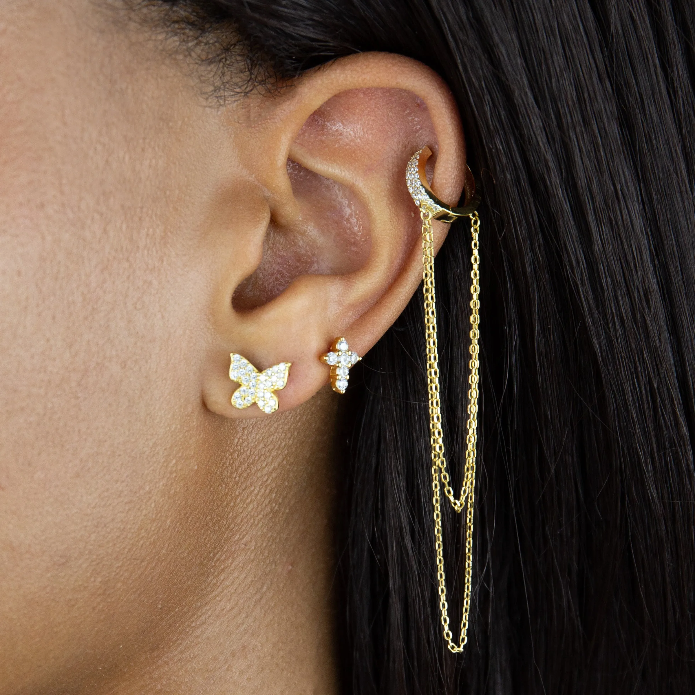 CZ Chain Drop Huggie Earring sold by Adina Eden's product image thumbnail 2