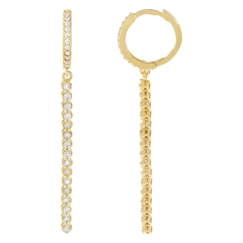 CZ Bar Drop Huggie Earring sold by Adina Eden's