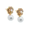Pave Dangling Flower Pearl Stud Earring sold by Adina Eden's