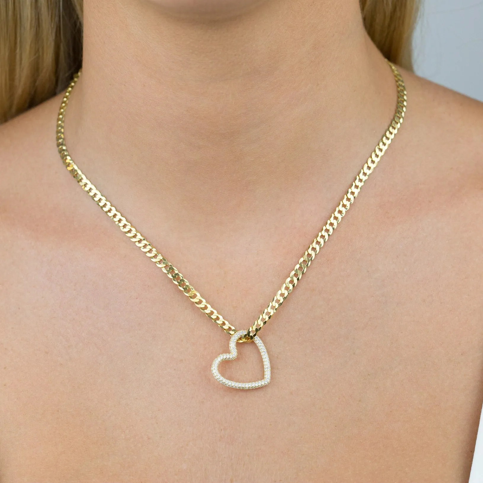 Pavé Heart Cuban Chain Necklace sold by Adina Eden's product image thumbnail 2