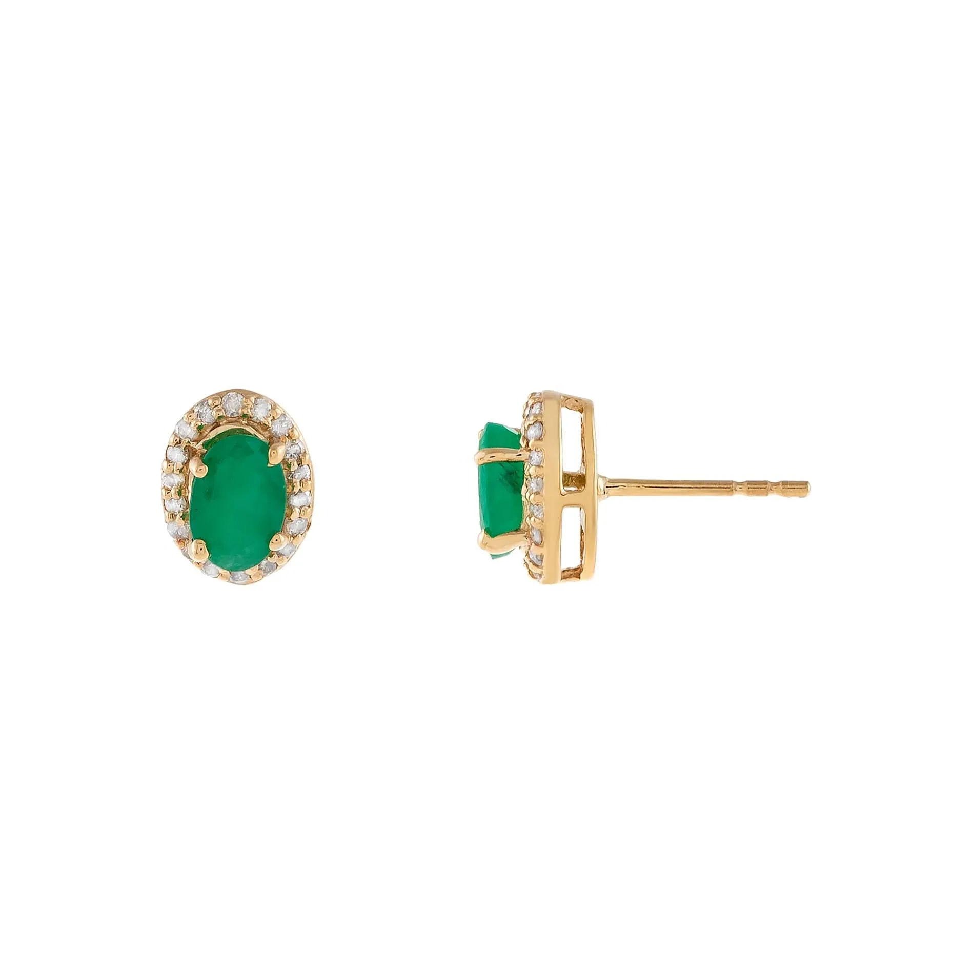 Diamond X Emerald Oval Stud Earring 14K sold by Adina Eden's