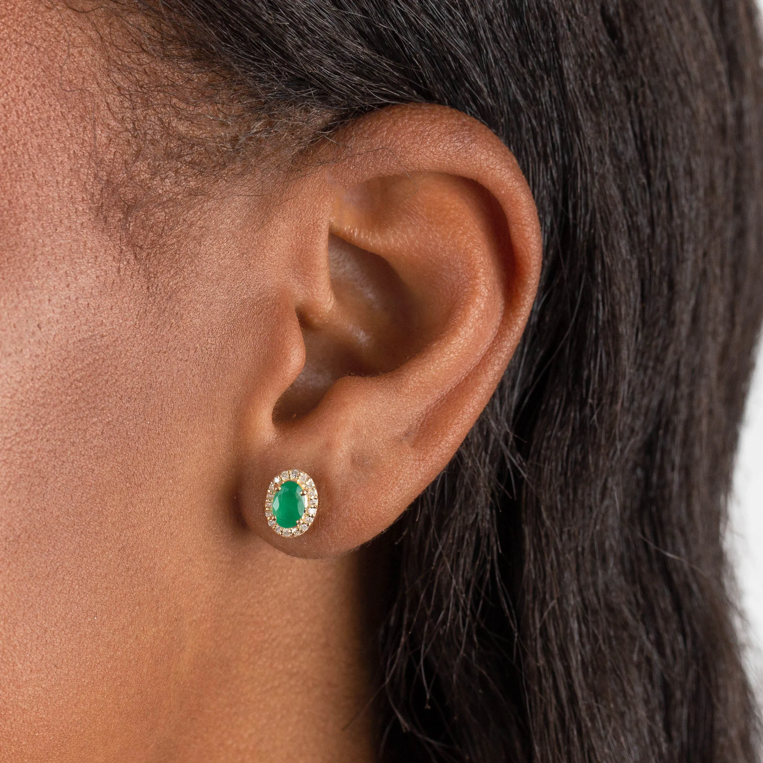 Diamond X Emerald Oval Stud Earring 14K sold by Adina Eden's product image thumbnail 2