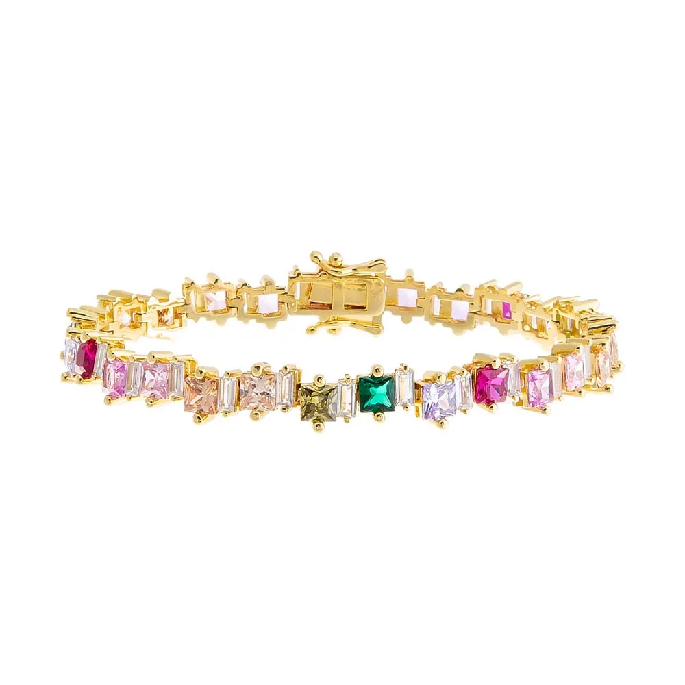 Multi Colored Scattered Baguette Tennis Bracelet sold by Adina Eden's