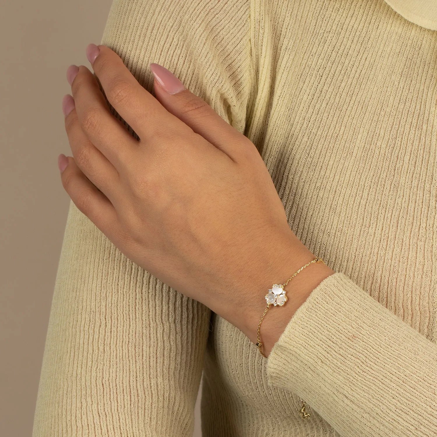 Pave Fancy Stone Flower Bezel Bracelet sold by Adina Eden's product image thumbnail 2