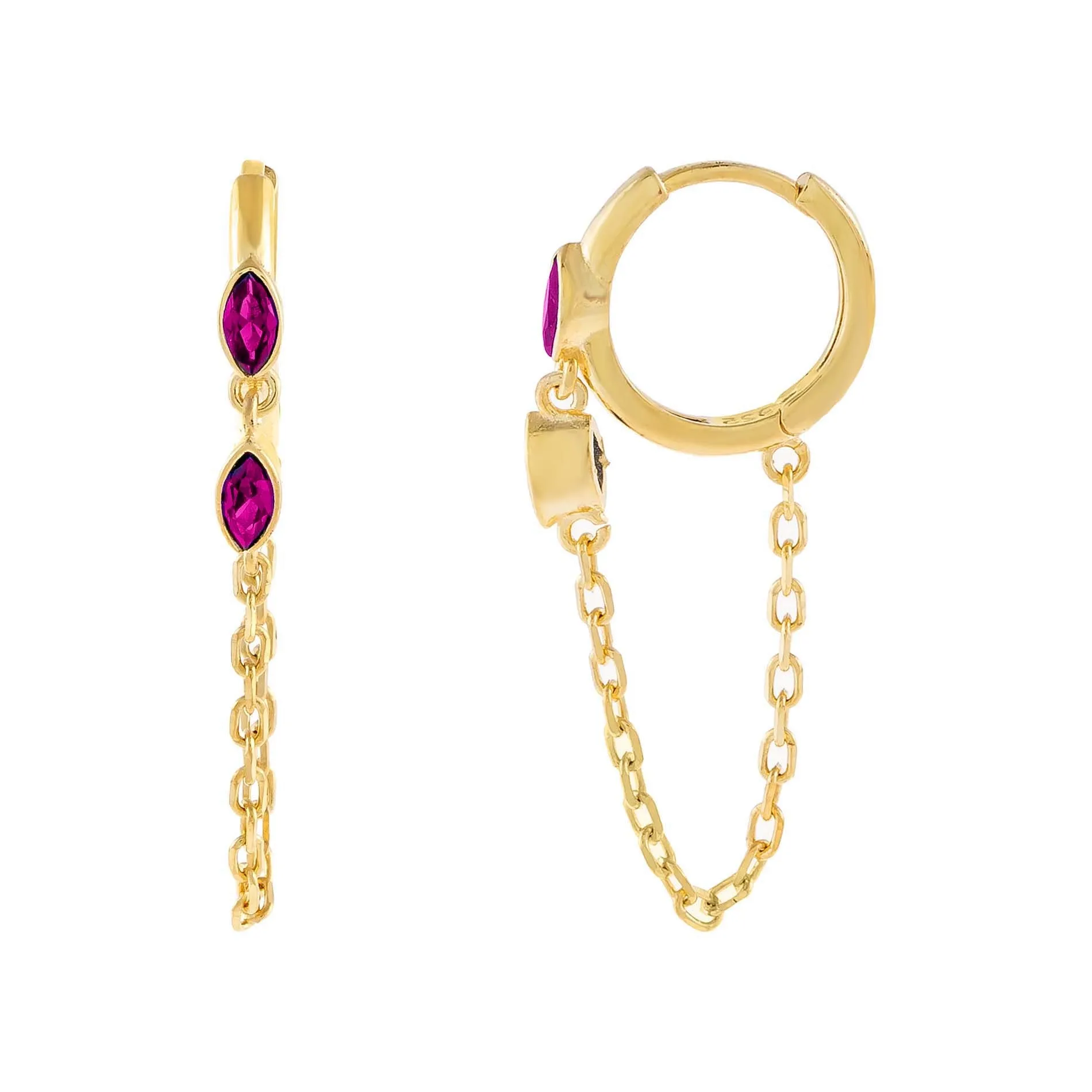 CZ Colored Evil Eye Chain Huggie Earring sold by Adina Eden's