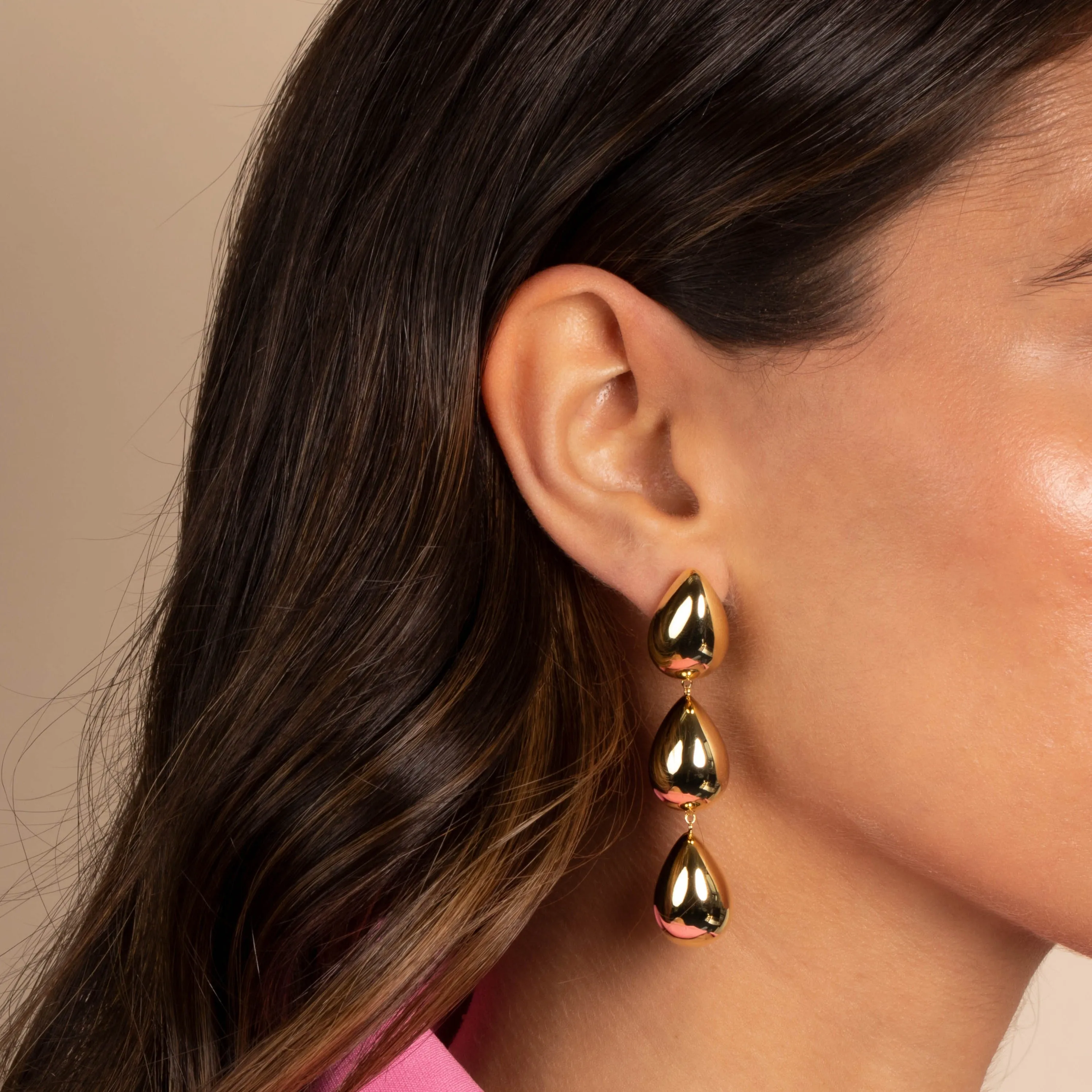 Solid Triple Puffy Teardrop Drop Stud Earring sold by Adina Eden's product image thumbnail 2