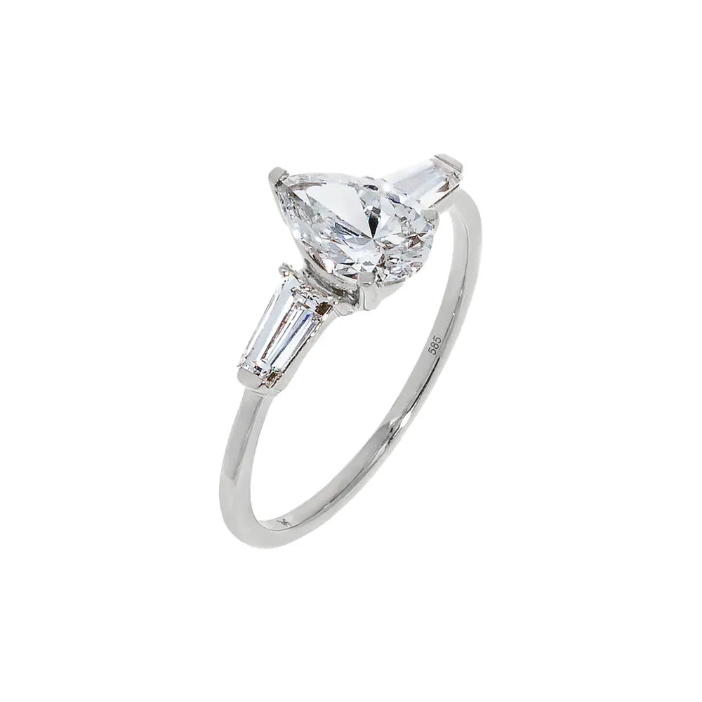 Lab Grown Diamond Pear Cut Tapered Baguette Engagement Ring 14K sold by Adina Eden's product image thumbnail 2