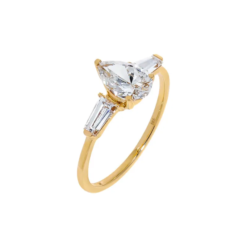 Lab Grown Diamond Pear Cut Tapered Baguette Engagement Ring 14K sold by Adina Eden's
