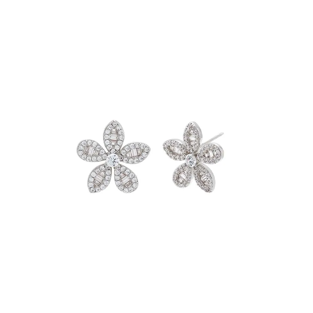 Pave CZ X Baguete Flower Stud Earring sold by Adina Eden's product image thumbnail 3