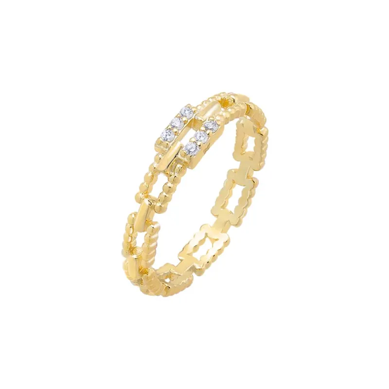 Pavé Beaded Box Chain Ring sold by Adina Eden's