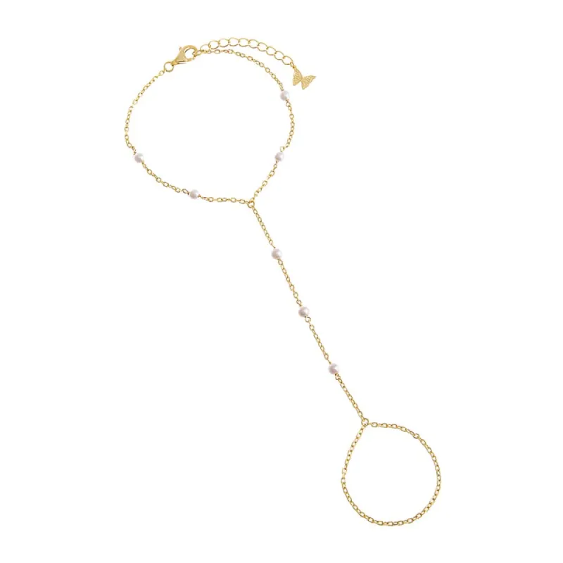 Pearl X CZ Hand Chain sold by Adina Eden's
