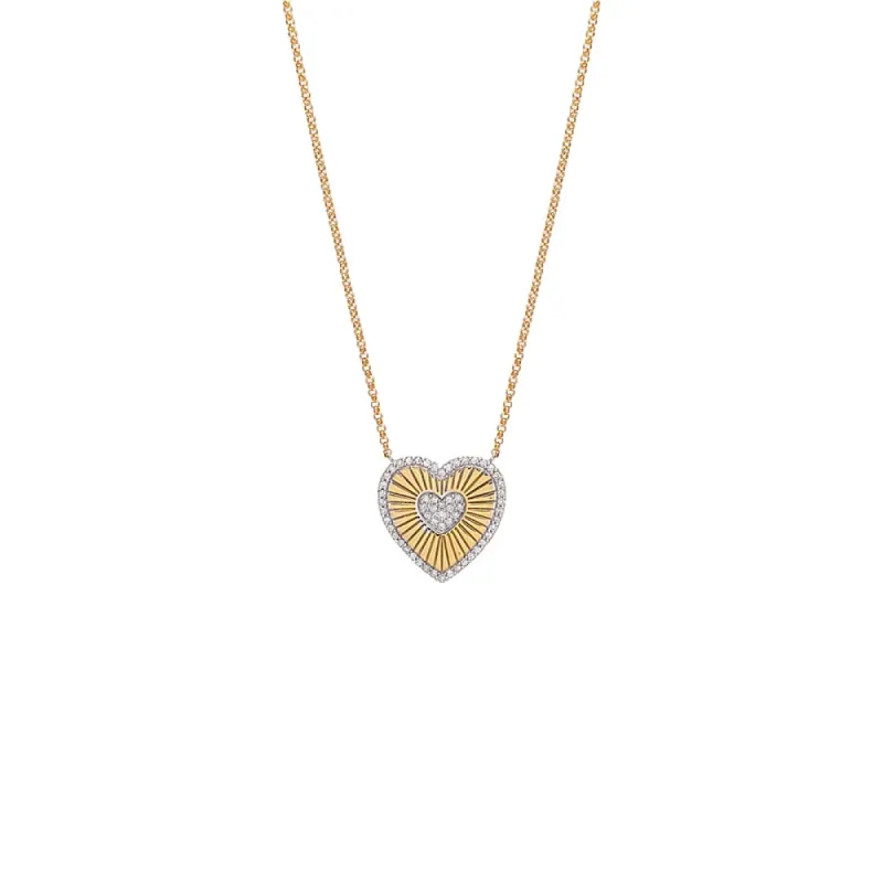 Double Diamond Ridged Heart Necklace 14K sold by Adina Eden's