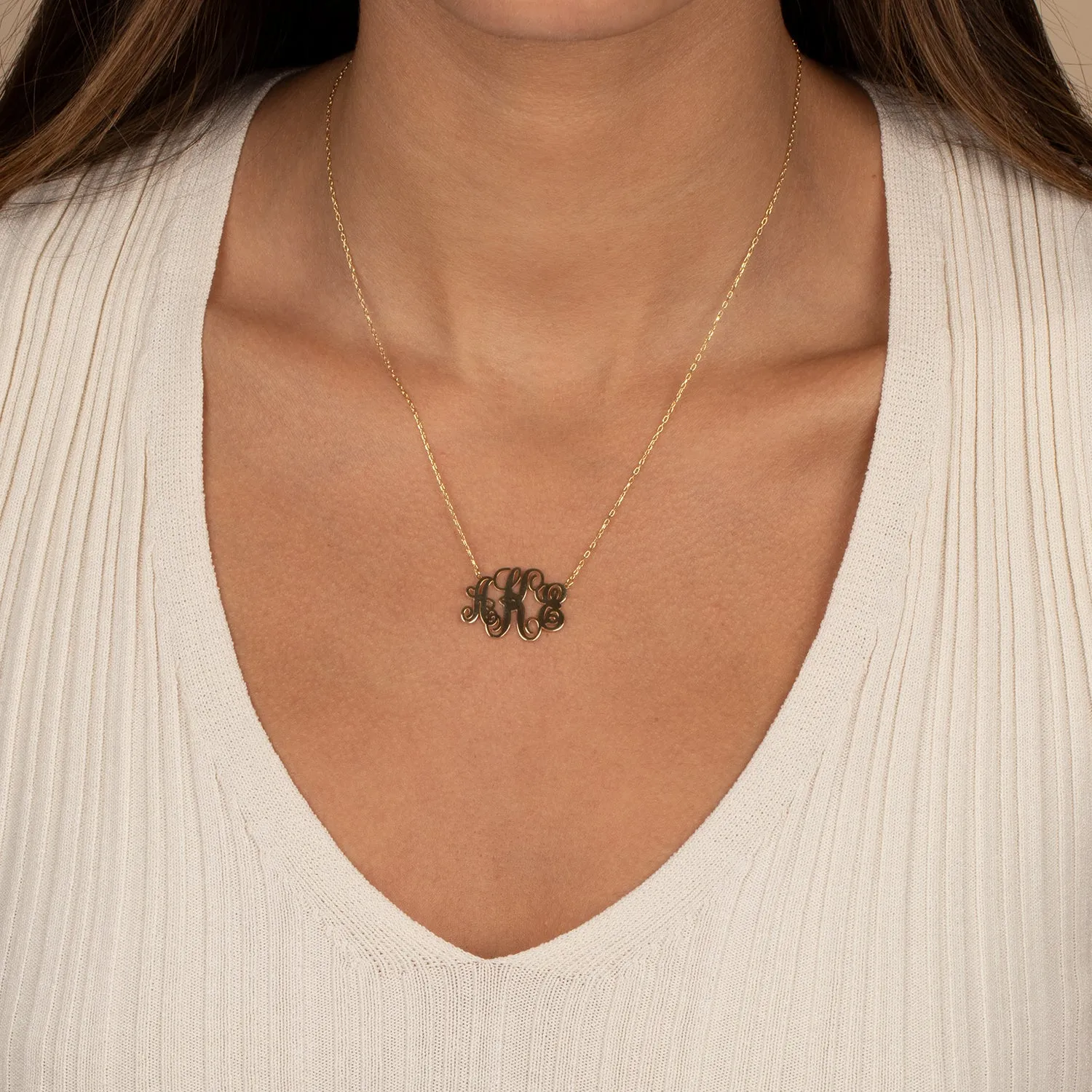 Solid Script Monogram Pendant Necklace sold by Adina Eden's product image thumbnail 2