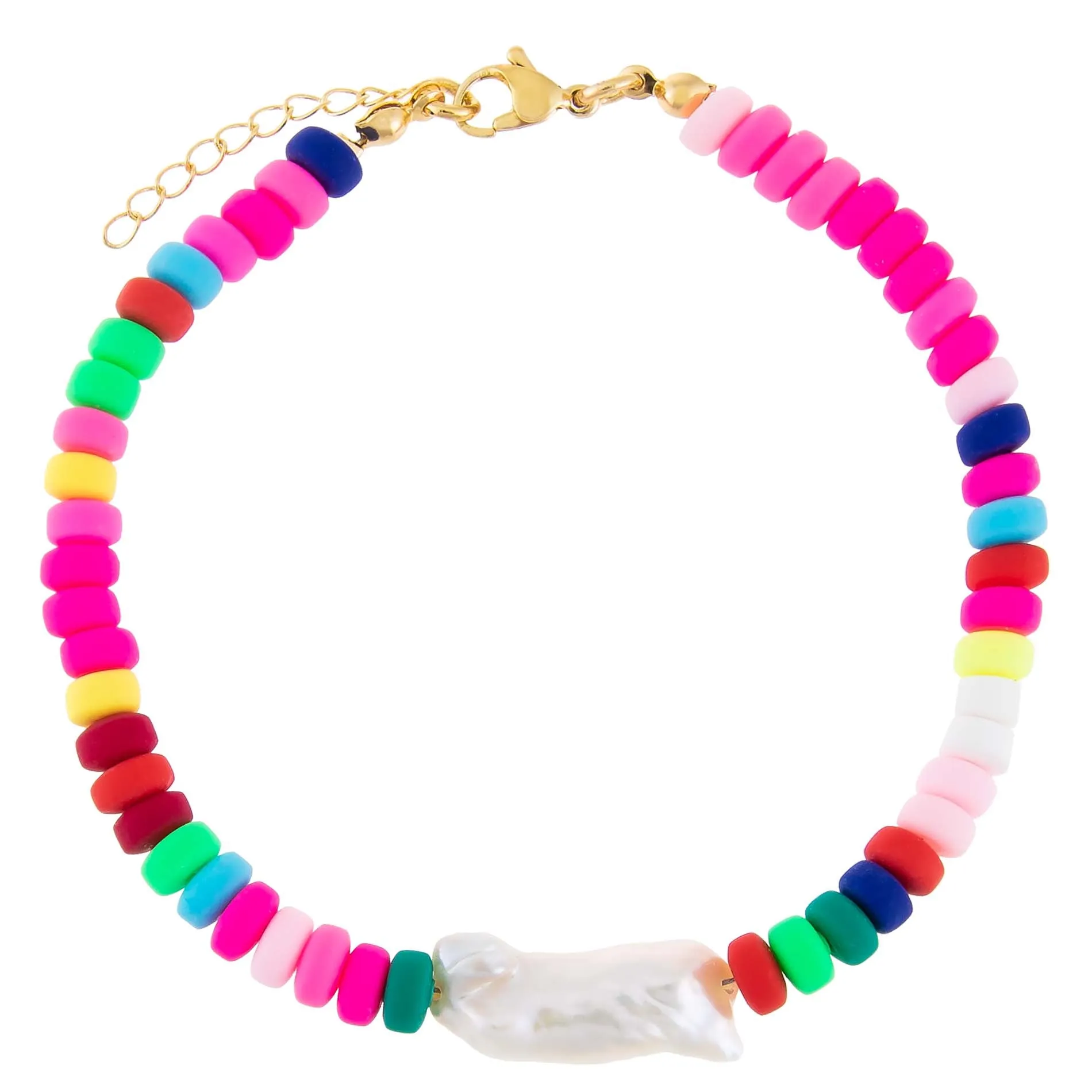 Neon Beaded Baroque Pearl Anklet sold by Adina Eden's