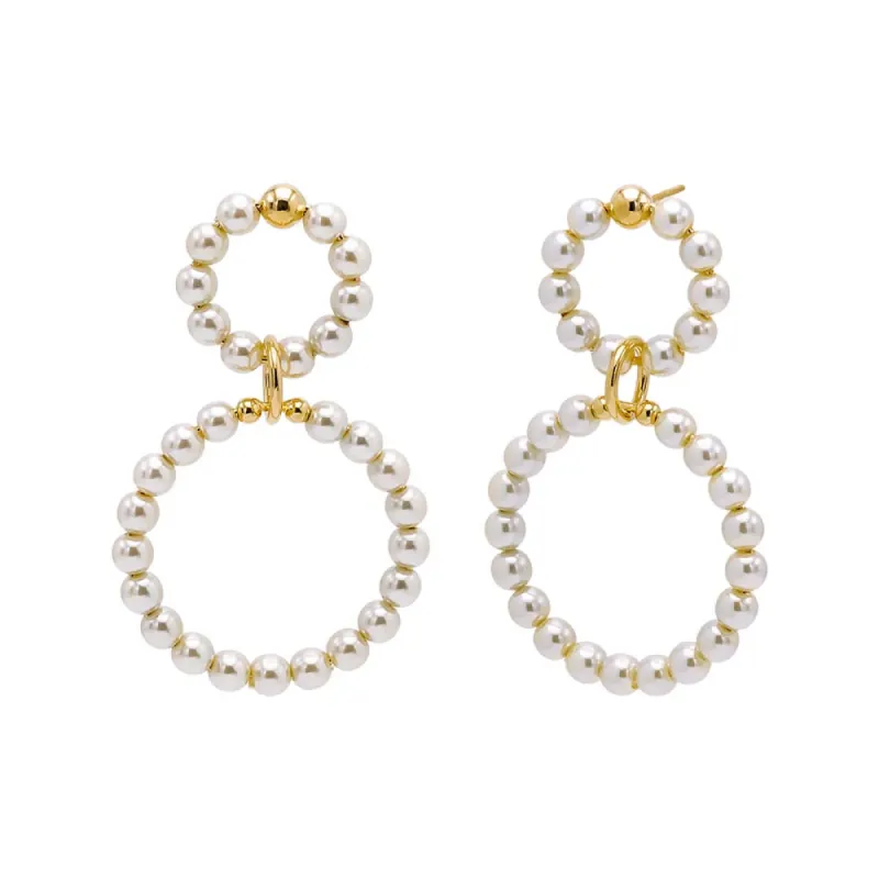 Multi Pearl Double Circle Drop Stud Earring sold by Adina Eden's