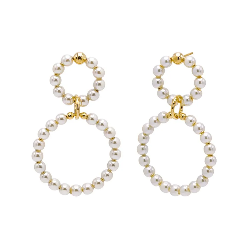 Multi Pearl Double Circle Drop Stud Earring sold by Adina Eden's