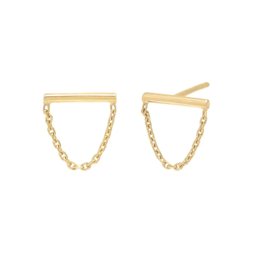 Petite Bar Chain Stud Earring 14K sold by Adina Eden's