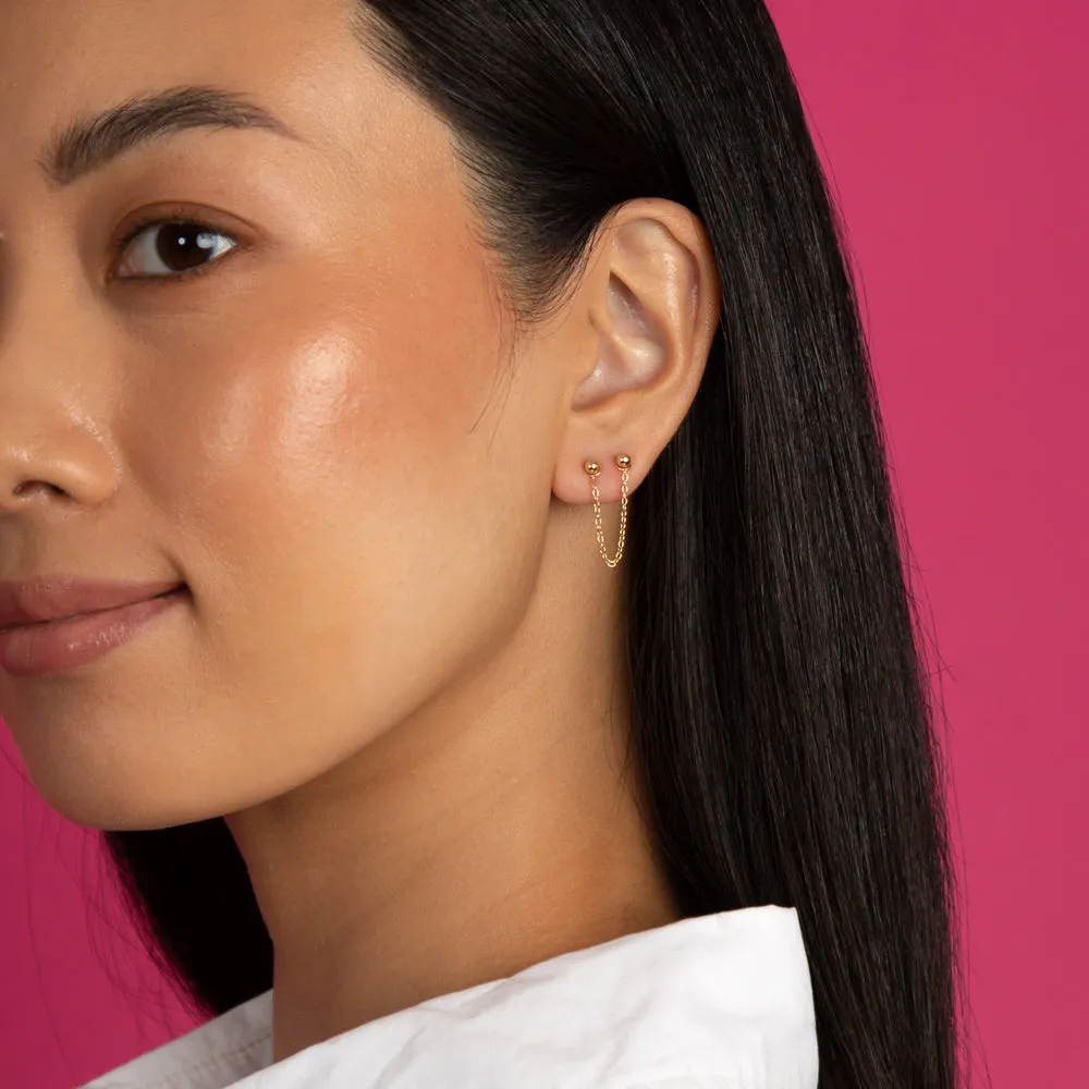 Mini Double Bead Chain Stud Earring sold by Adina Eden's product image thumbnail 2