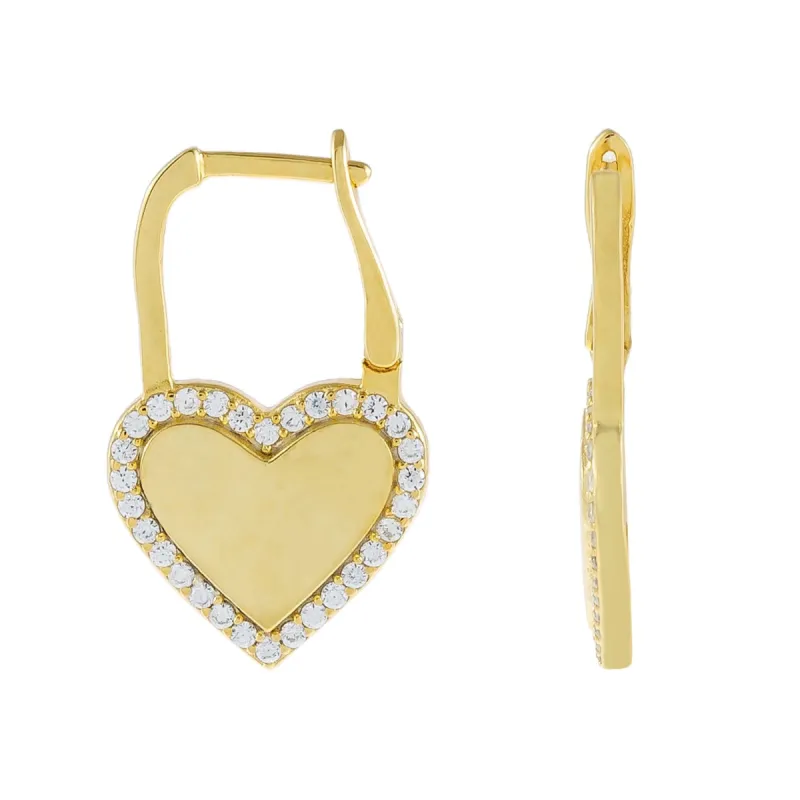 Pavé X Solid Heart Huggie Earring sold by Adina Eden's