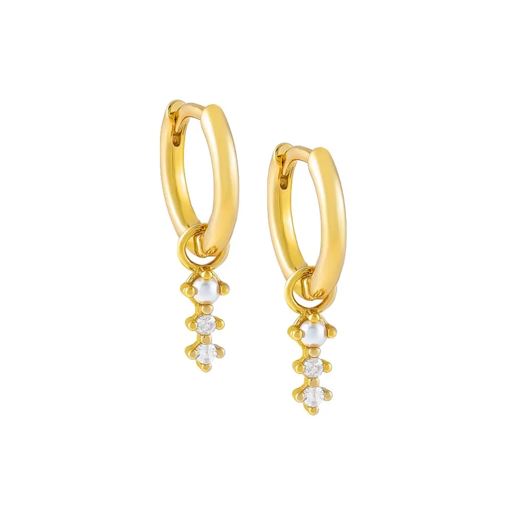 Pearl x CZ Drop Huggie Earring sold by Adina Eden's