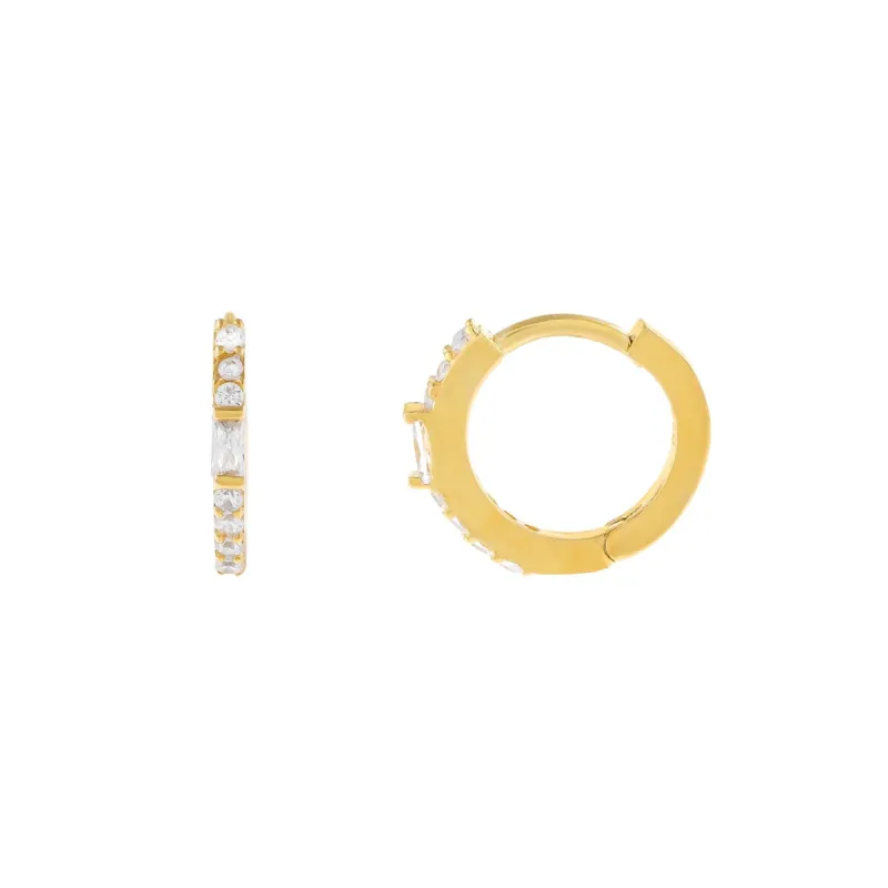 Thin CZ X Baguette Huggie Earring sold by Adina Eden's