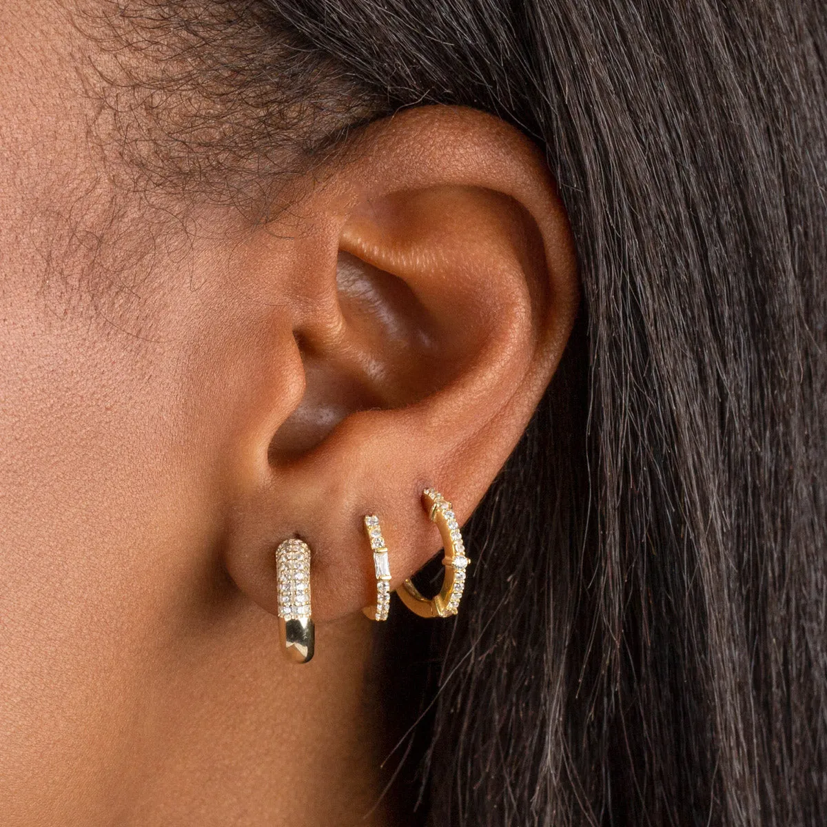 Thin CZ X Baguette Huggie Earring sold by Adina Eden's product image thumbnail 2