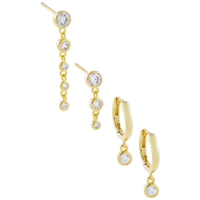 CZ Bezel Huggie X Drop Stud Earring Combo Set sold by Adina Eden's