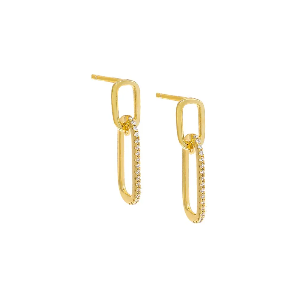 Double Pavé Paperclip Drop Stud Earring sold by Adina Eden's