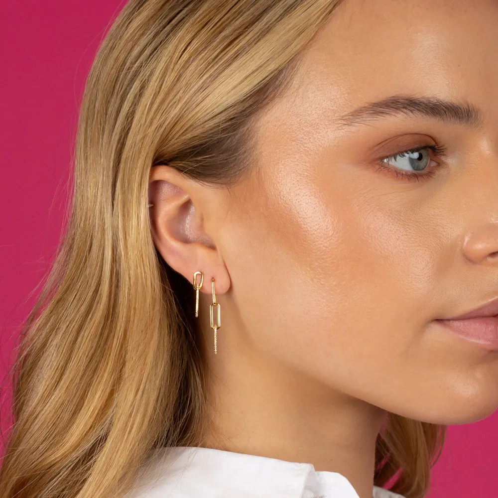 Double Pavé Paperclip Drop Stud Earring sold by Adina Eden's product image thumbnail 2