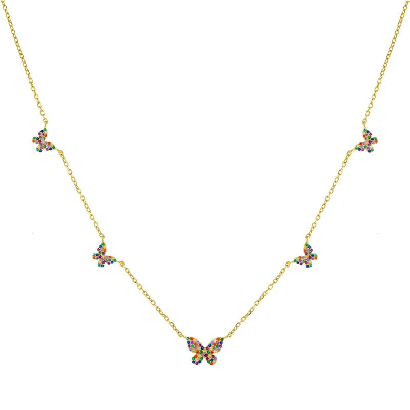 Pavé Rainbow 5 Butterfly Necklace sold by Adina Eden's