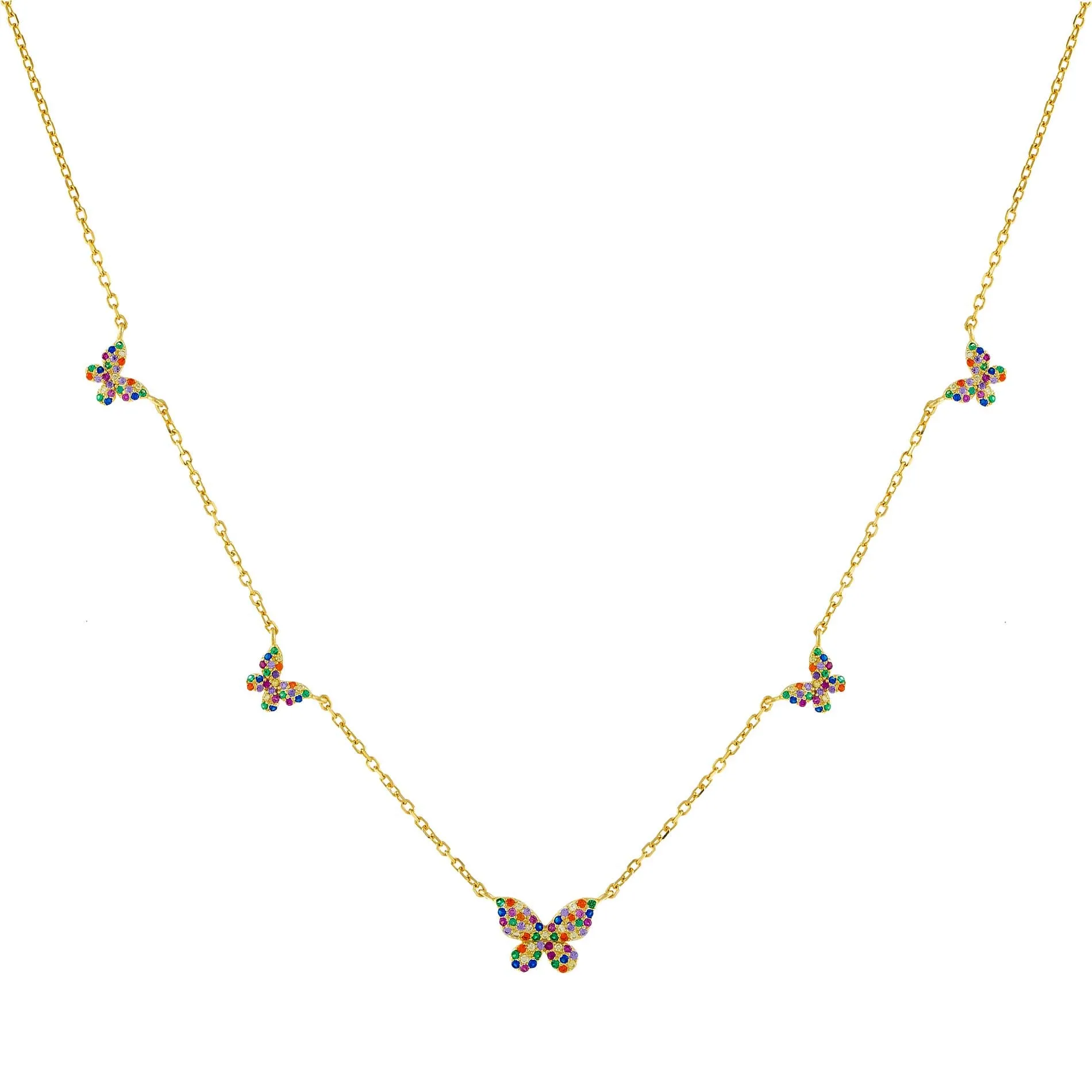 Pavé Rainbow 5 Butterfly Necklace sold by Adina Eden's