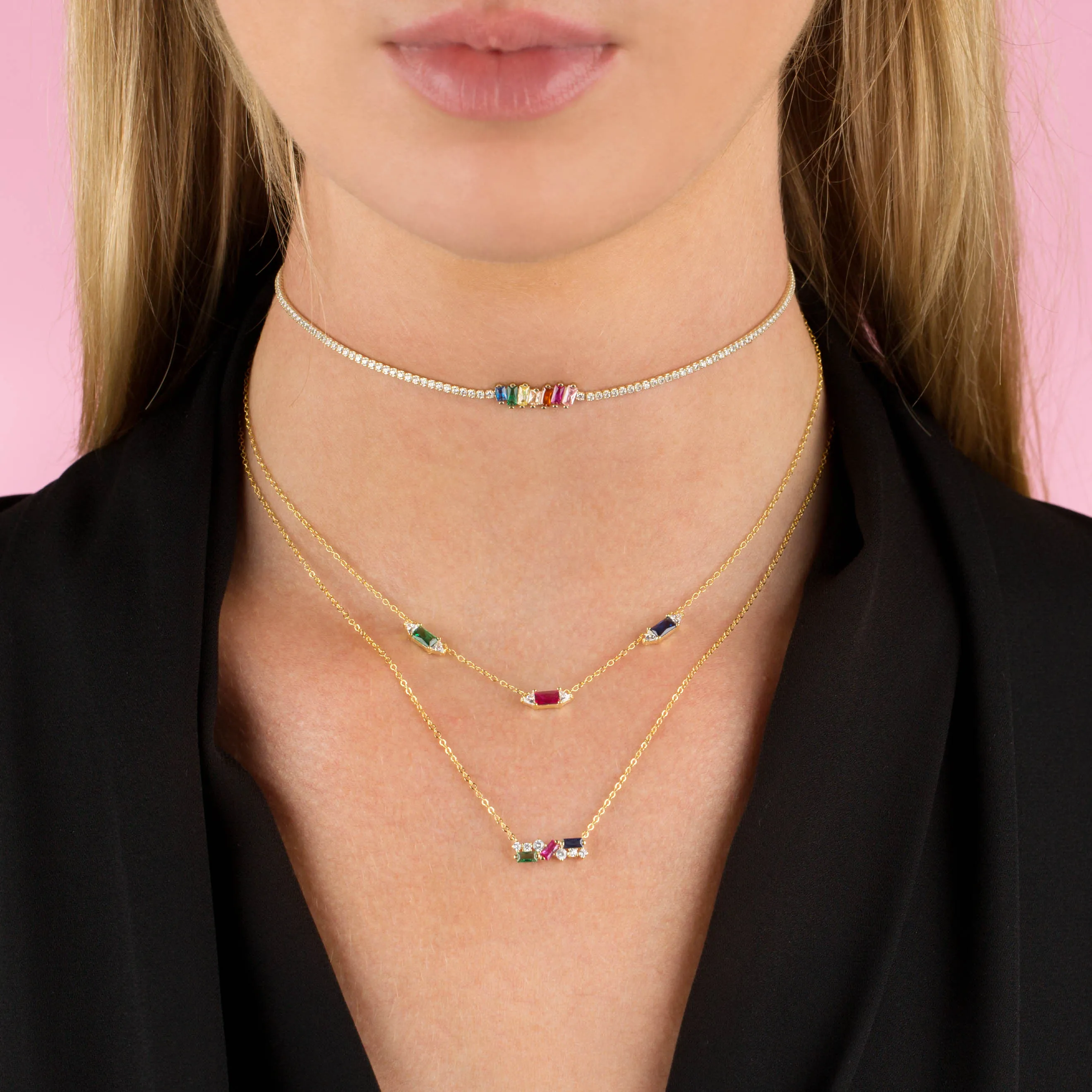 CZ Multi Color Emerald Stone Necklace sold by Adina Eden's product image thumbnail 2