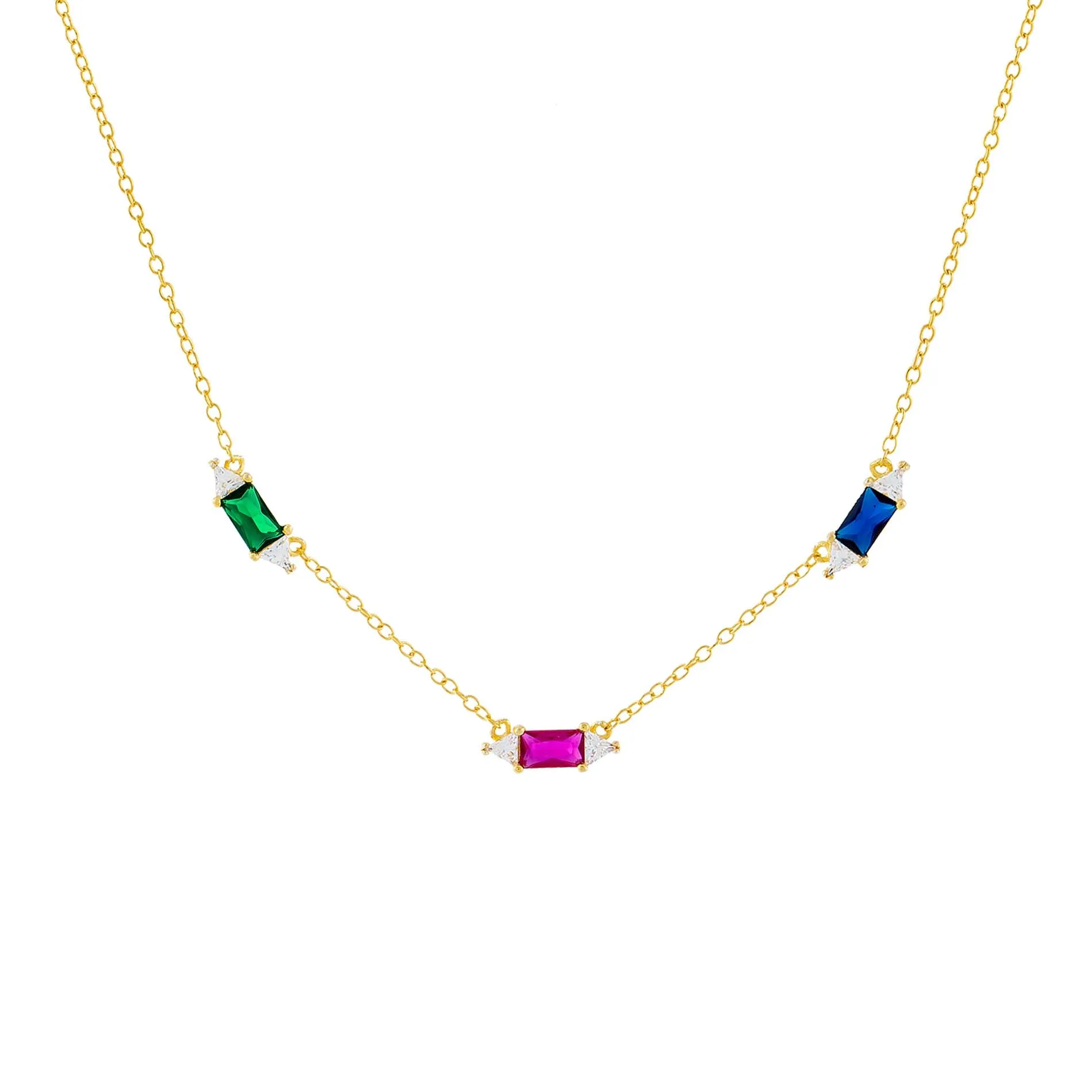 CZ Multi Color Emerald Stone Necklace sold by Adina Eden's