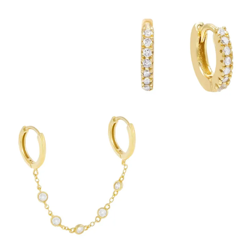 CZ X Bezel Huggie Earring Combo Set sold by Adina Eden's