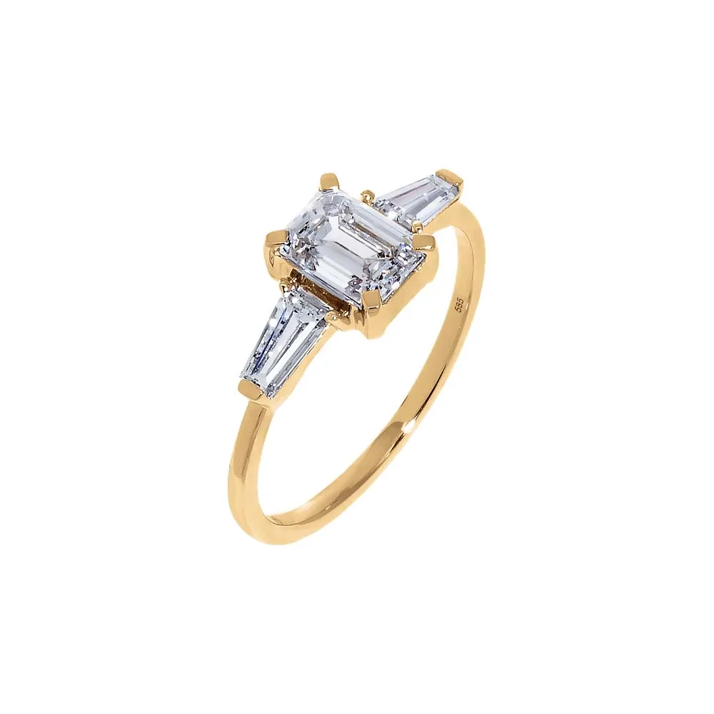 Lab Grown Diamond Emerald Cut Tapered Baguette Engagement Ring 14K sold by Adina Eden's