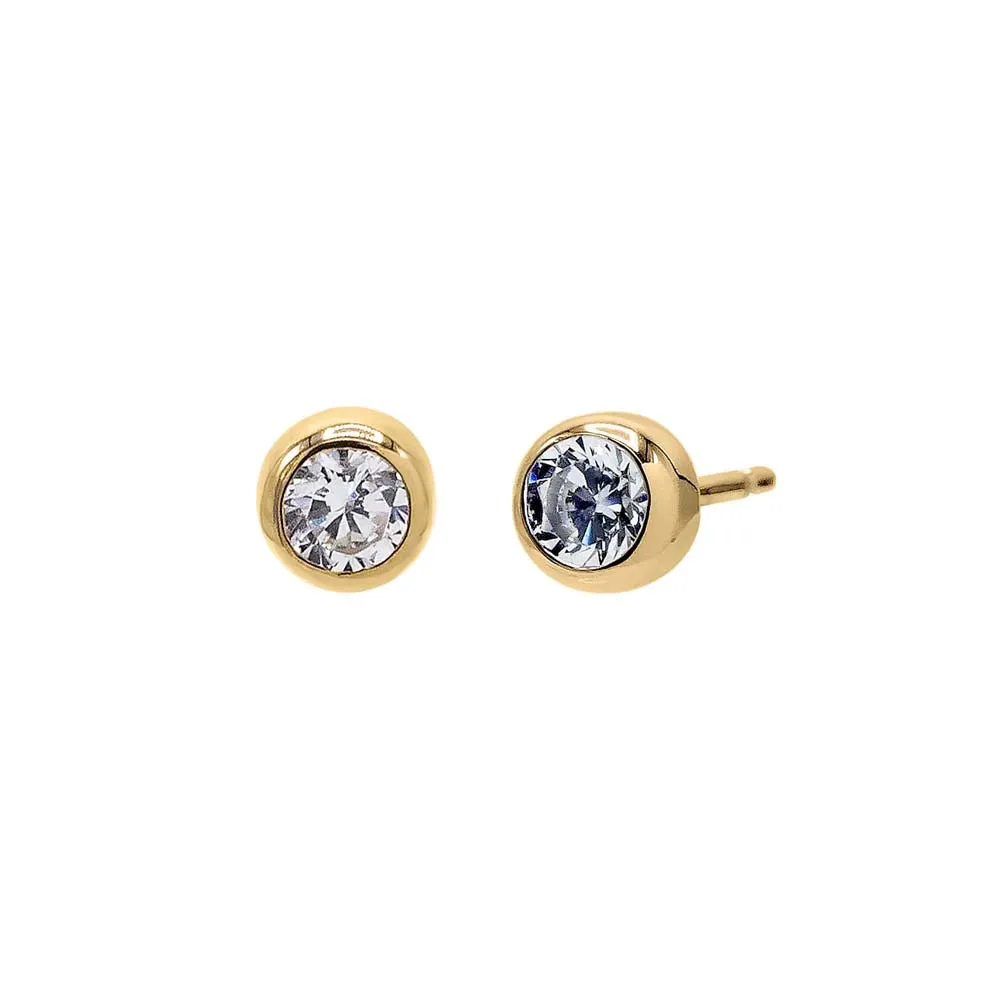 CZ Round Bezel Stud Earring 14K sold by Adina Eden's