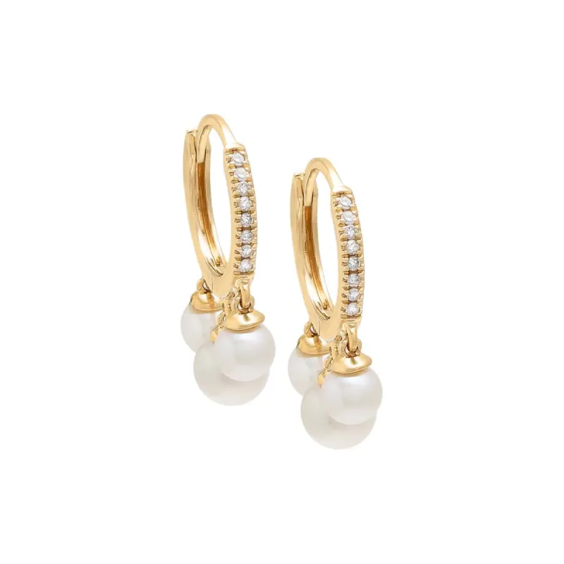 Diamond Shaker Pearl Huggie Earring 14K sold by Adina Eden's