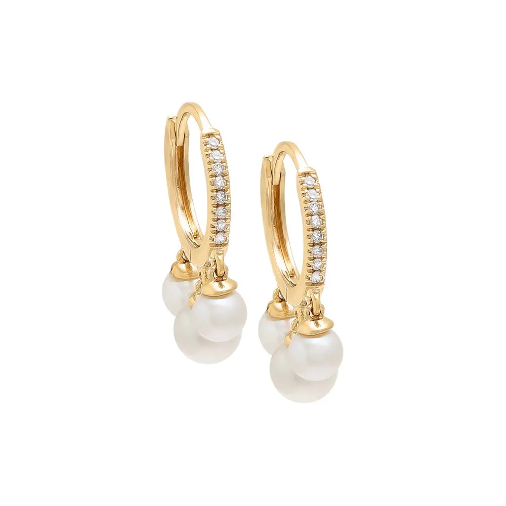 Diamond Shaker Pearl Huggie Earring 14K sold by Adina Eden's