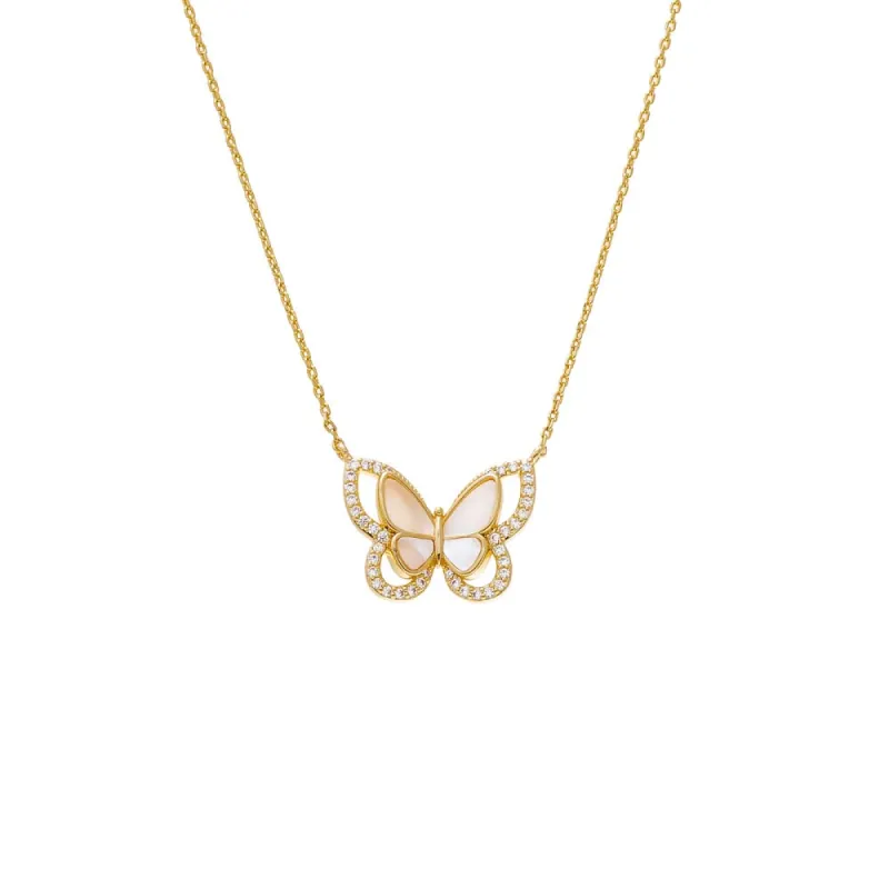 Pave Mother Of Pearl Butterfly Cutout Pendant Necklace sold by Adina Eden's