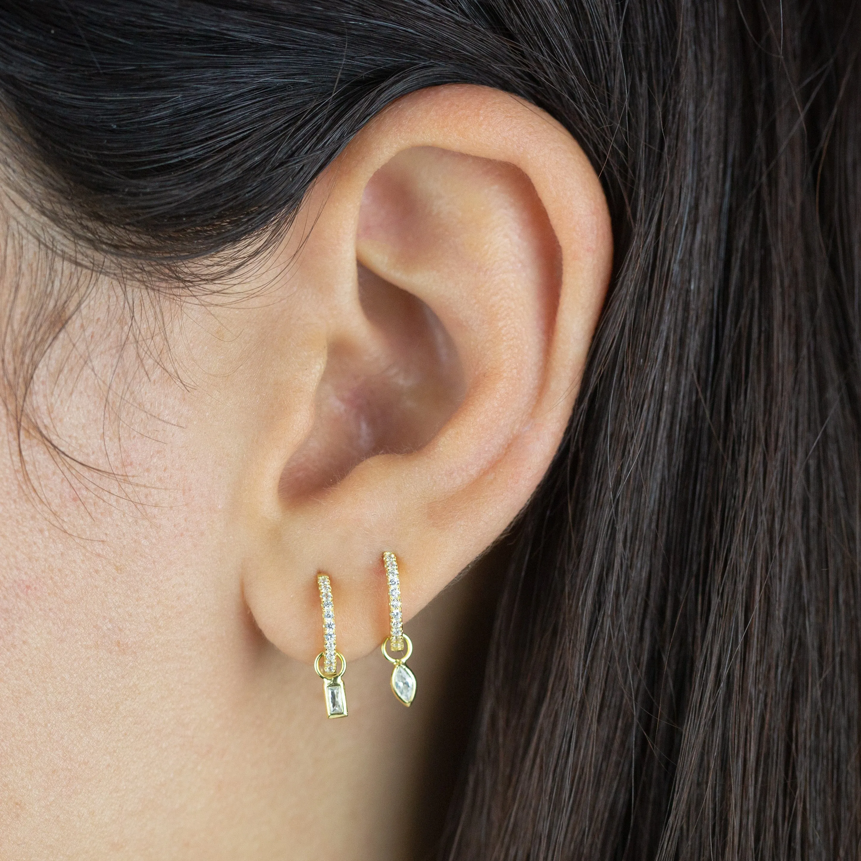 CZ Teardrop X Baguette Huggie Earring Combo Set sold by Adina Eden's product image thumbnail 2