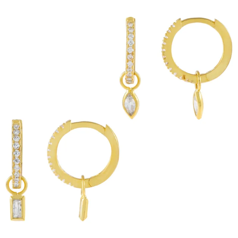 CZ Teardrop X Baguette Huggie Earring Combo Set sold by Adina Eden's