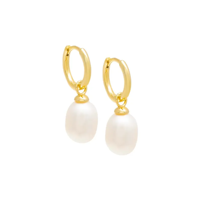 Pearl Drop Huggie Earring sold by Adina Eden's