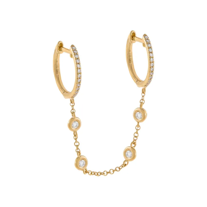 Double Pavé Diamond Bezel Chain Huggie Earring 14K sold by Adina Eden's