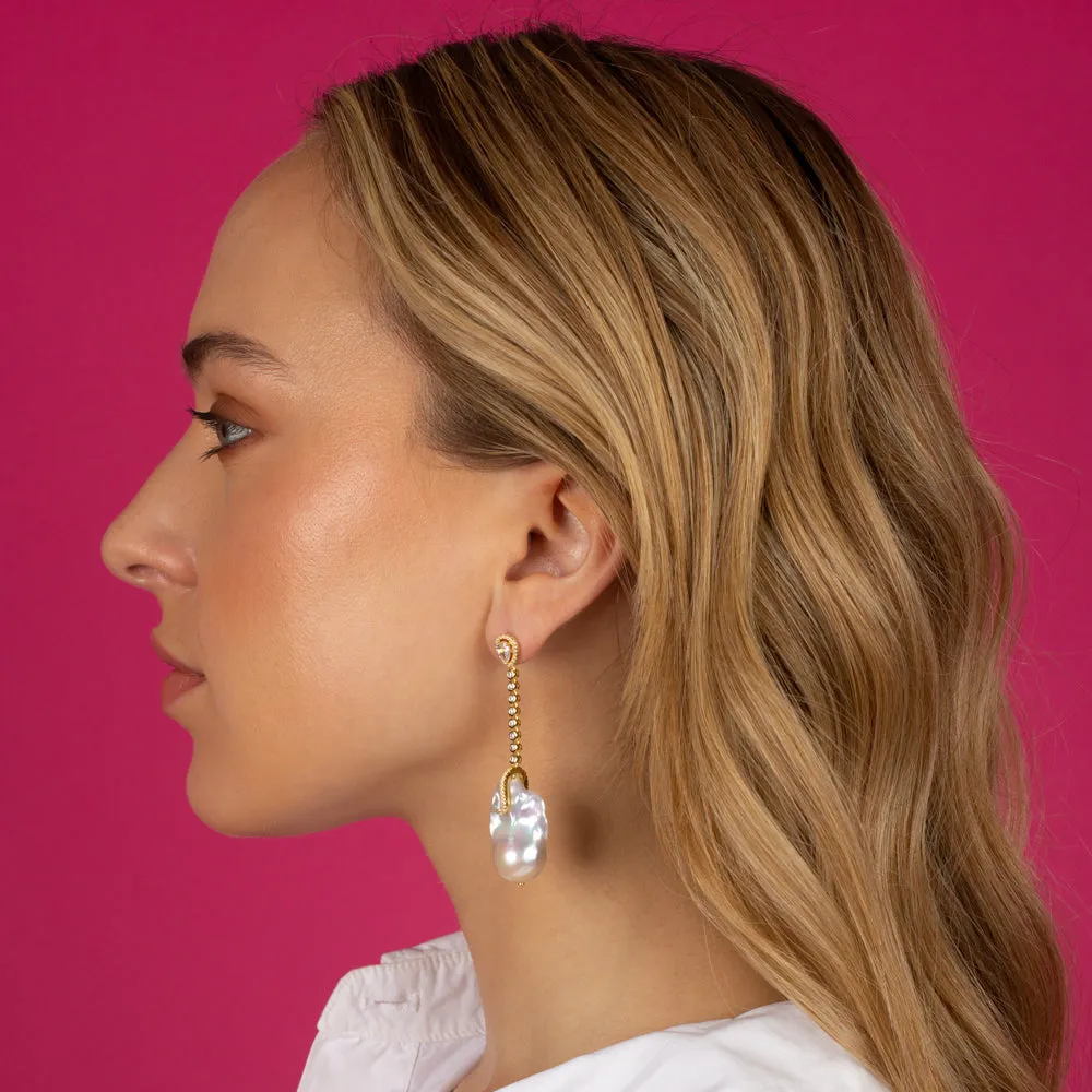 Bezel Tennis Drop Baroque Stud Earring sold by Adina Eden's product image thumbnail 3