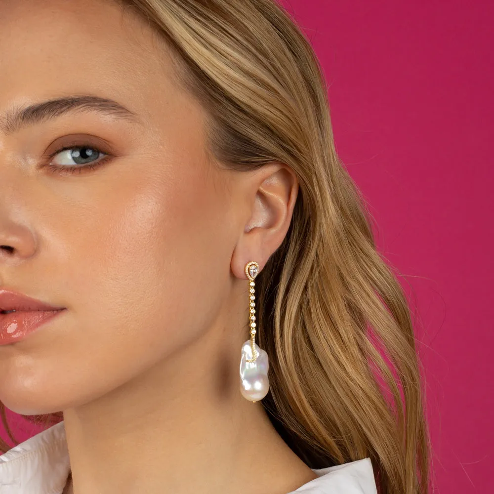 Bezel Tennis Drop Baroque Stud Earring sold by Adina Eden's product image thumbnail 2