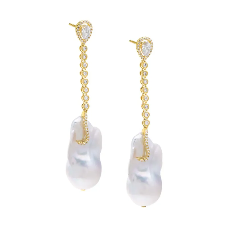 Bezel Tennis Drop Baroque Stud Earring sold by Adina Eden's