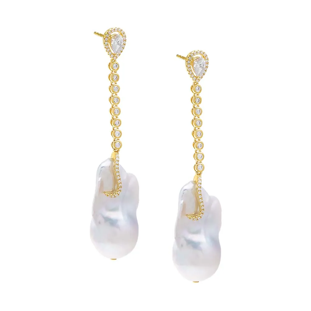 Bezel Tennis Drop Baroque Stud Earring sold by Adina Eden's