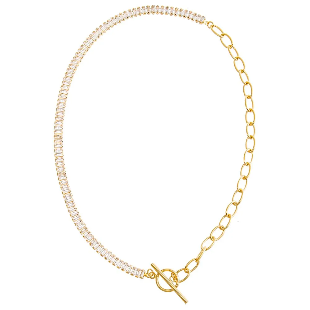 CZ Baguette X Paperclip Toggle Necklace sold by Adina Eden's product image thumbnail 3