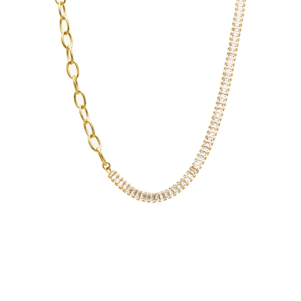 CZ Baguette X Paperclip Toggle Necklace sold by Adina Eden's product image thumbnail 4